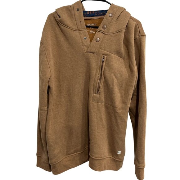 Departwest NEW Mens Large Brown Hoodie Buttoned Neck Zipper Pocket - Picture 1 of 10